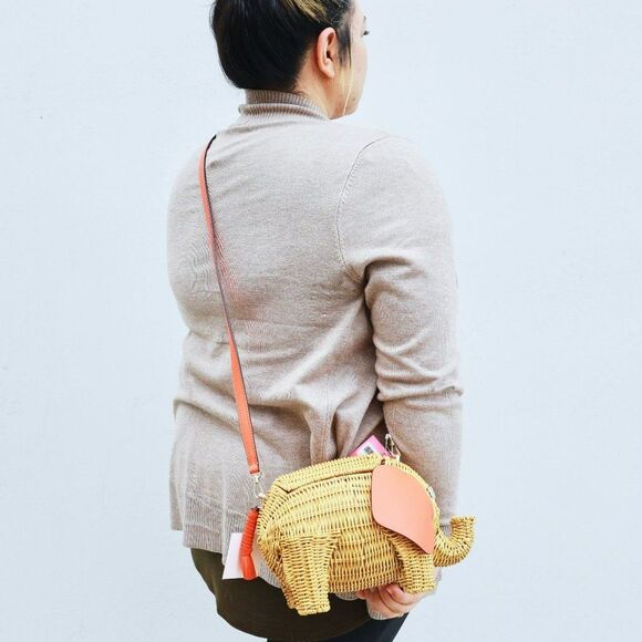 NEW Kate Spade Wicker Elephant Crossbody Bag Orange - Picture 3 of 10